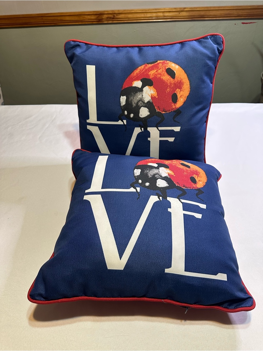 Love Ladybug Navy Decorative outdoor/indoor washable Throw Pillow -set of 2